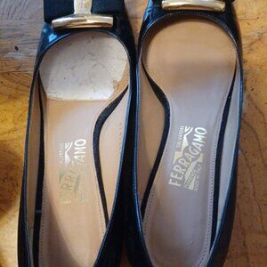 Salvatore Ferragamo Black and Gold Box Heel